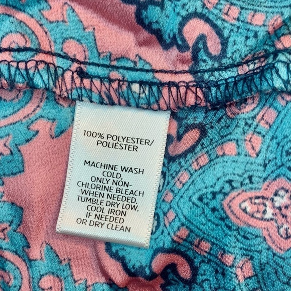 LOFT Sheath Dress Small Teal Pink Navy Sleeveless Lightweight Patterned Back Zip - Picture 11 of 14